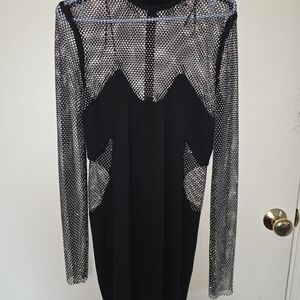 Elegant Black and Silver Mesh Rinestoned Dress
